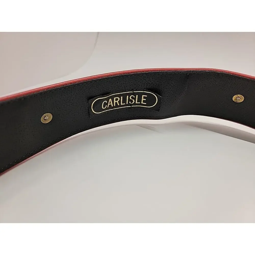 CARLISLE Vintage Leather XL Red Belt W/Hammered Gold Tone Disks Statement Buckle